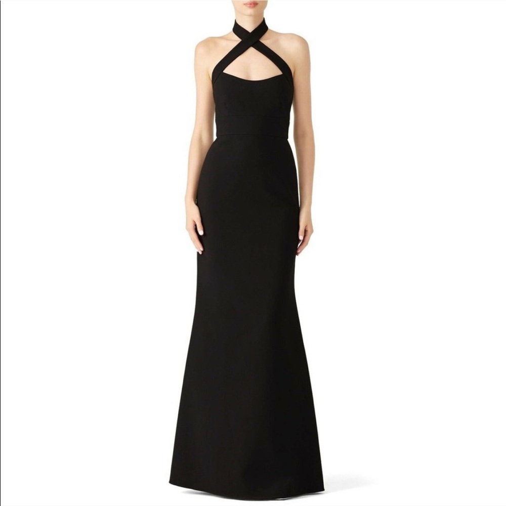 Jill Stuart Black Crisscross Halter Evening Gown